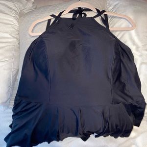 High neck peplum swim top